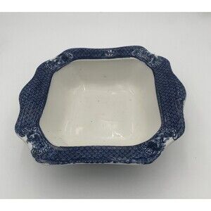 Antique Ironstone Blue Transfer Serving Bowl .Marked Village scenes .